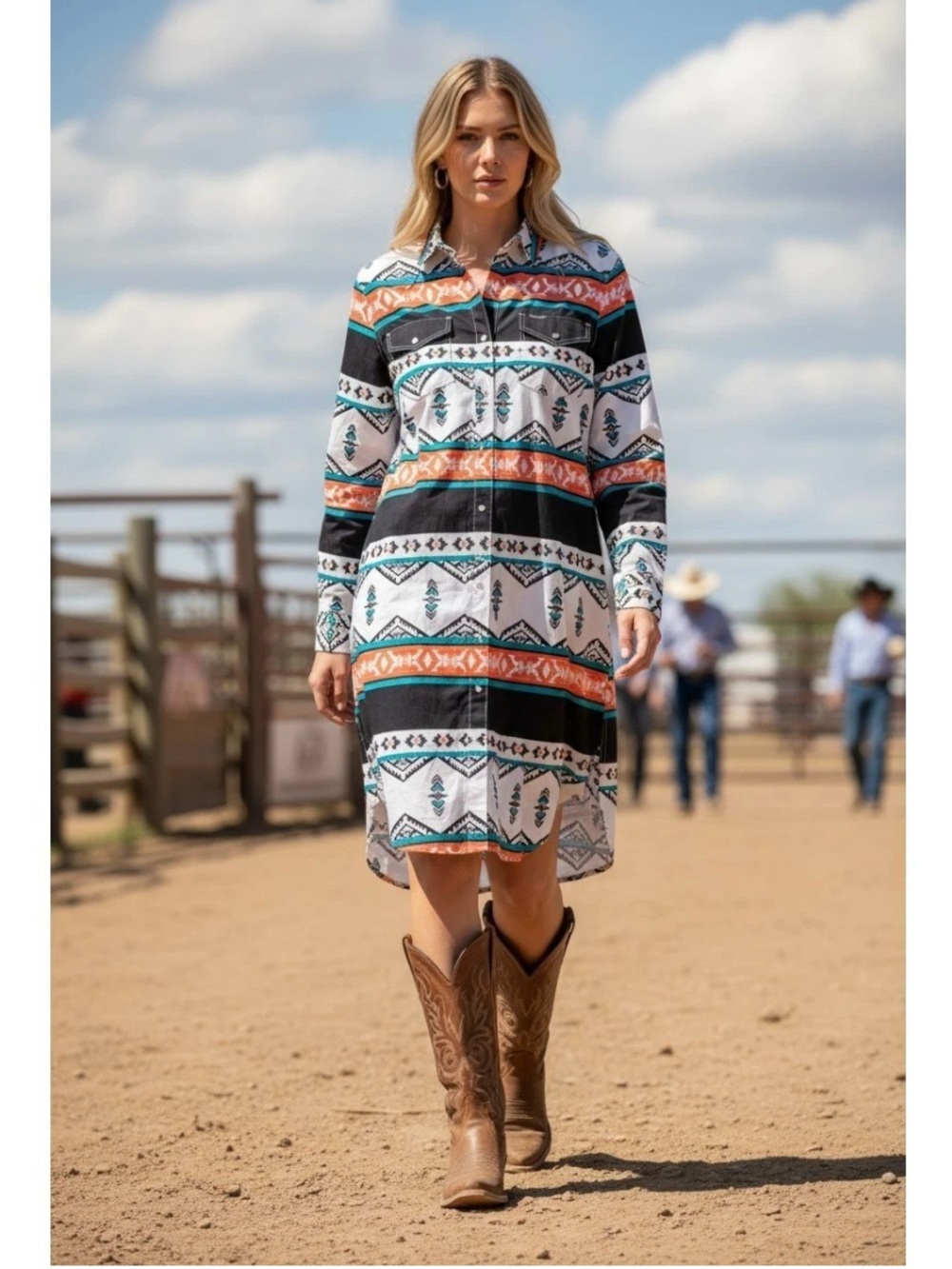 Wrangler Retro Aztec Southwest Pearl Snap Shirt Dress Women’s Size Large